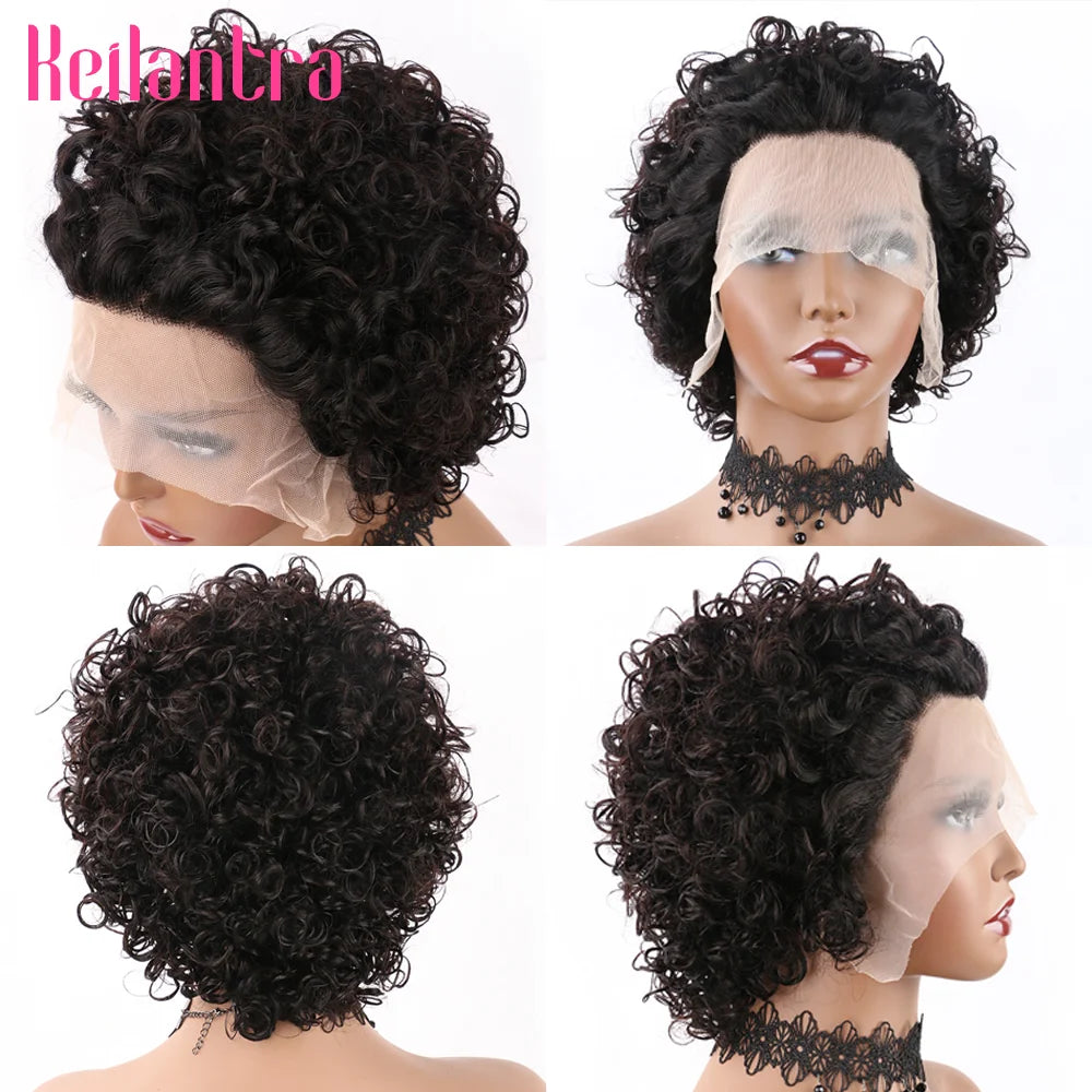 Pixie Cut Wig Colored Lace Wig Spring curl Short Bob Human Hair Wig