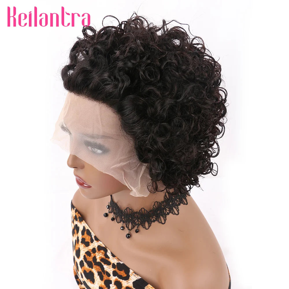 Pixie Cut Wig Colored Lace Wig Spring curl Short Bob Human Hair Wig