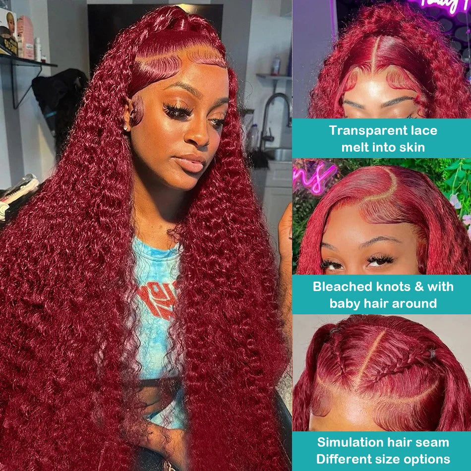 Burgundy Deep Wave 13x4 Lace Front Human Hair Wig