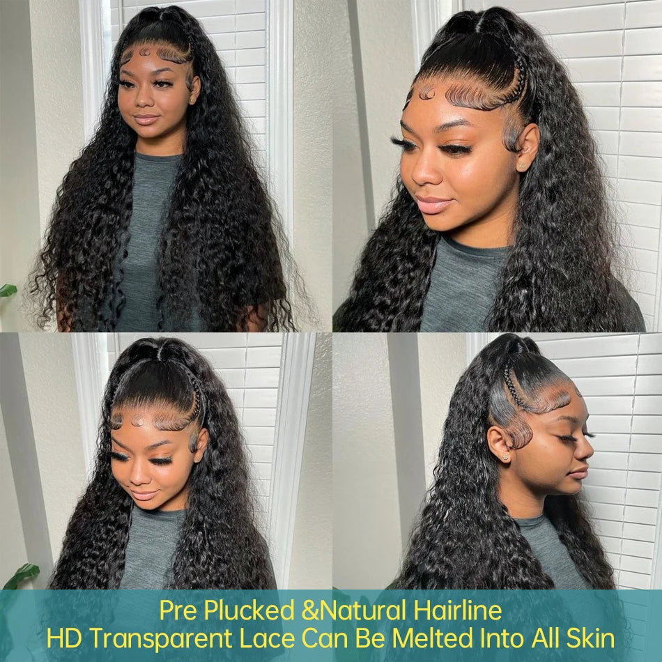 Transparent Deep Water Wave Curly Human Hair Lace Frontal Wig