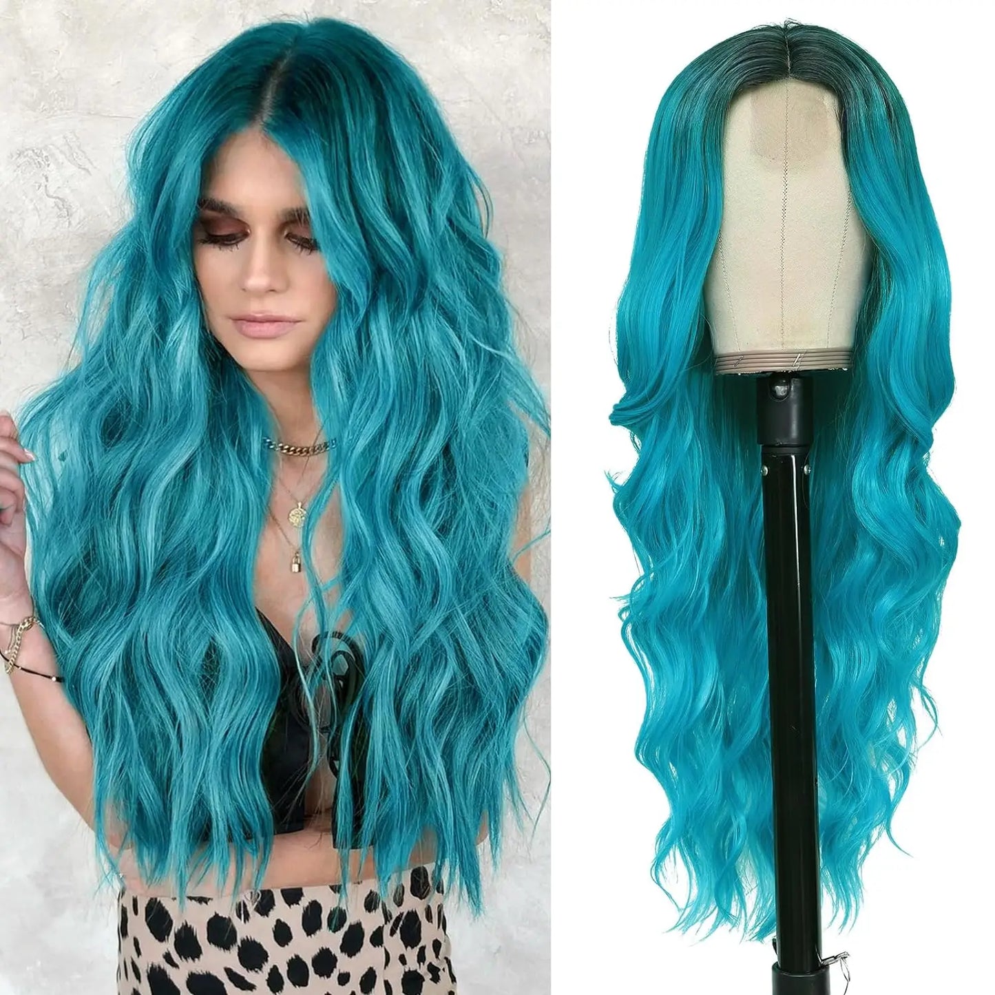 Synthetic Long Lace Ombre Blonde Wavy Wig