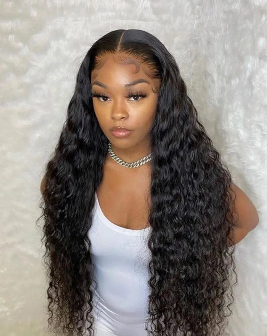 Brazilian transparent preplucked curly wigs on sale Deep wave human hair wig for women