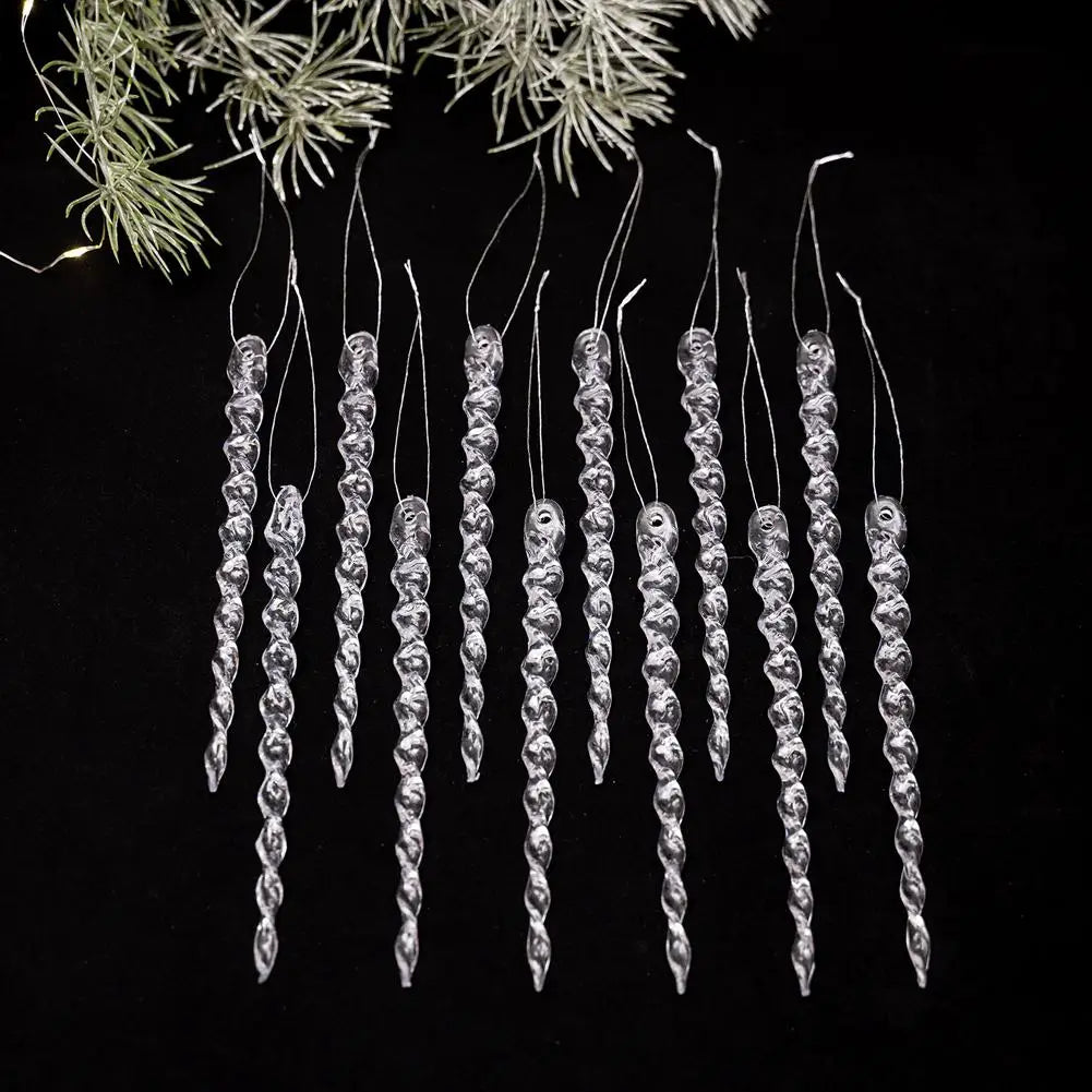 12pcs Acrylic Snowflake Simulation Ice Pendants Xmas Tree Hanging