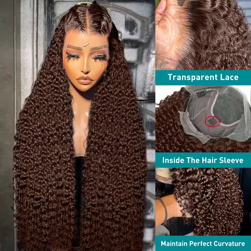 Chocolate Brown Curly Wigs 13X6 HD Human Hair Lace Frontal Wig