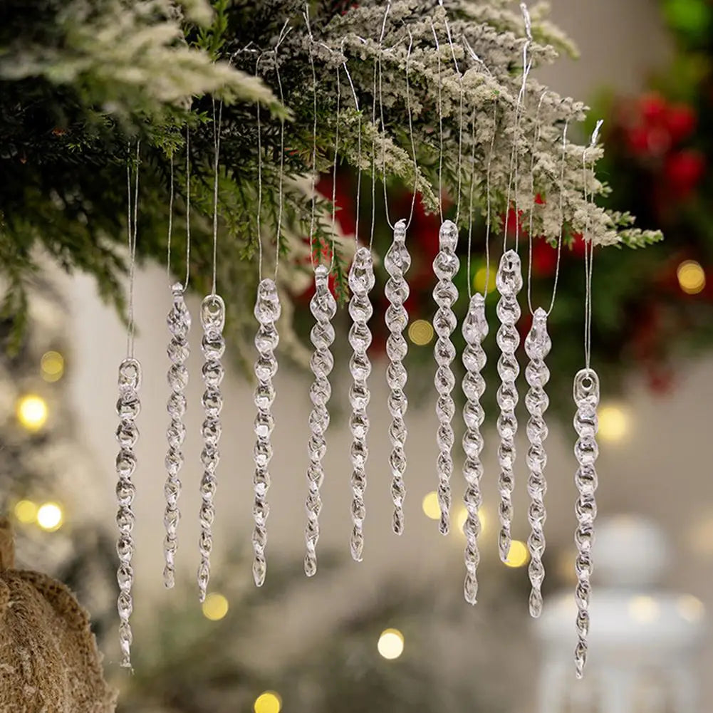 12pcs Acrylic Snowflake Simulation Ice Pendants Xmas Tree Hanging