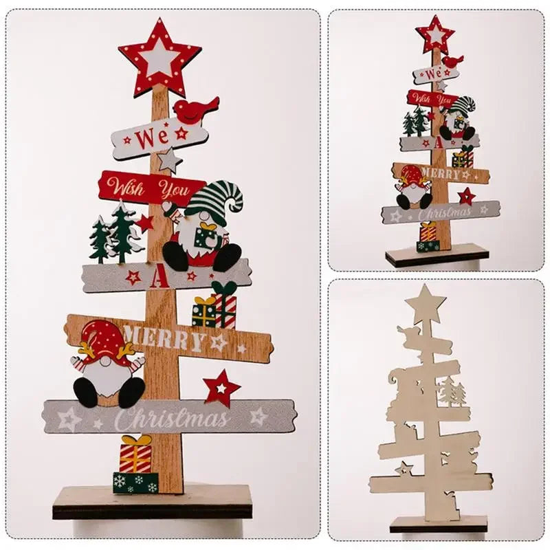 Desktop Christmas Tree Santa Claus DIY Decoration Wooden Christmas Signs Plaque Xmas Decoration