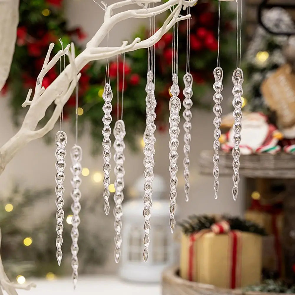 12pcs Acrylic Snowflake Simulation Ice Pendants Xmas Tree Hanging