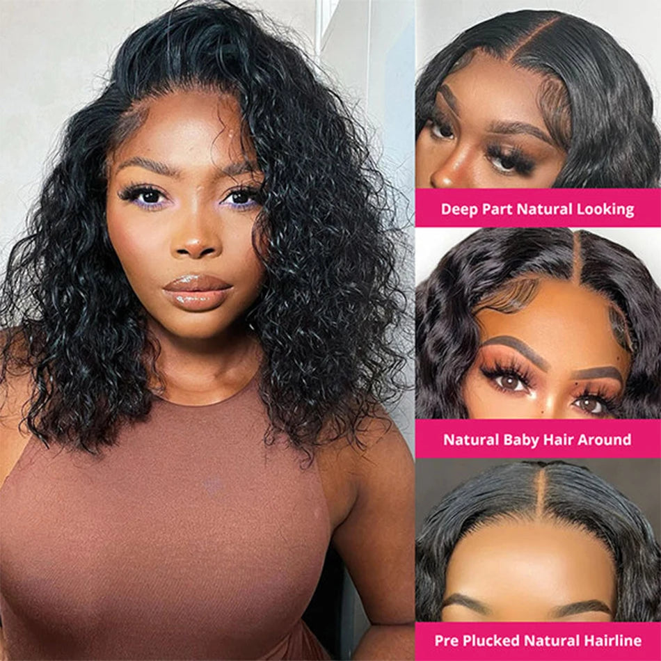 Glueless Wigs Short Bob Wigs Kiny Curly Lace Front Human Hair Wigs