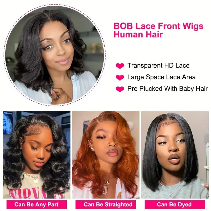 Body Wave Bob Wig Lace Front Human Hair Wigs HD Transparent Lace Frontal Wigs