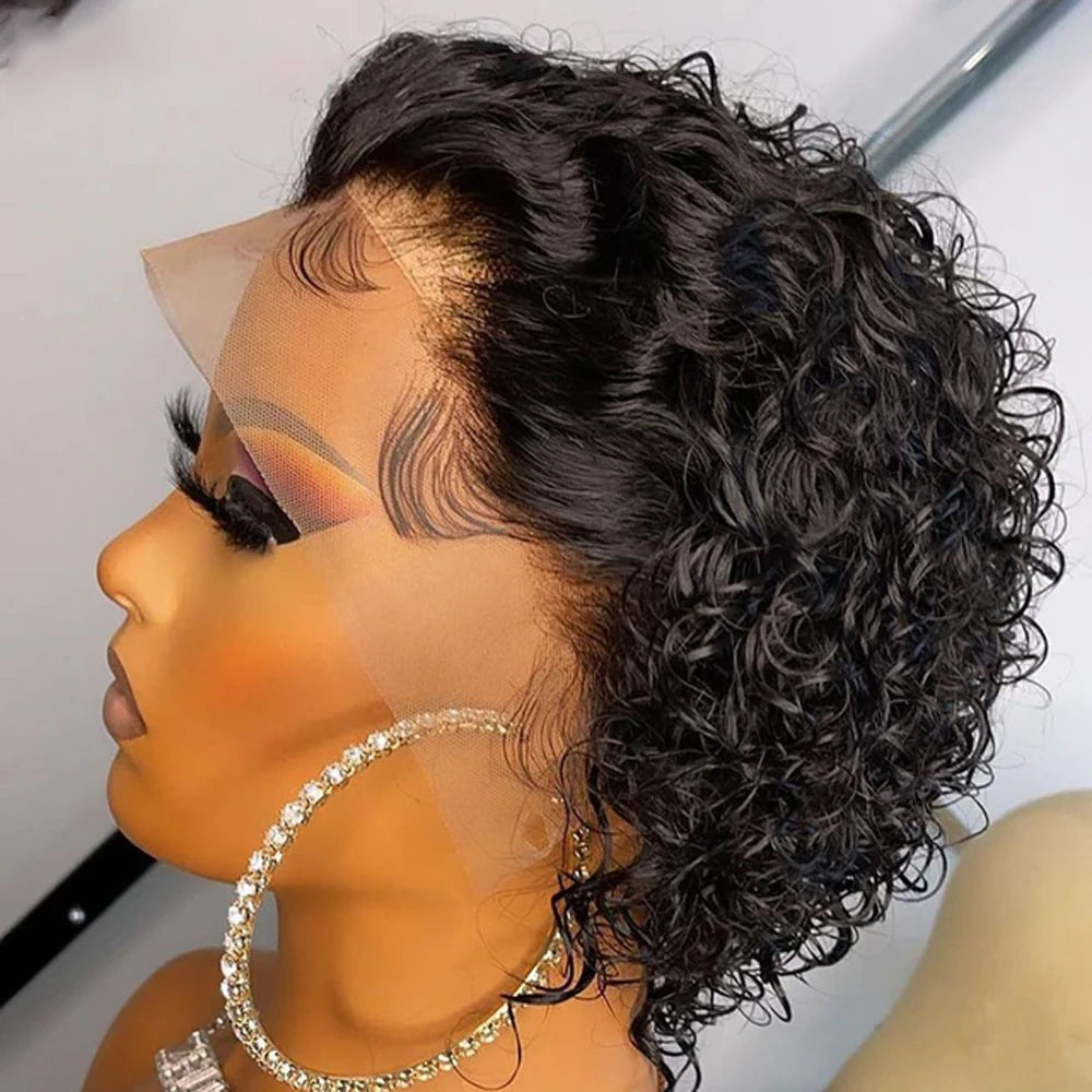 Pixie Cut Wig Colored Lace Wig Spring curl Short Bob Human Hair Wig