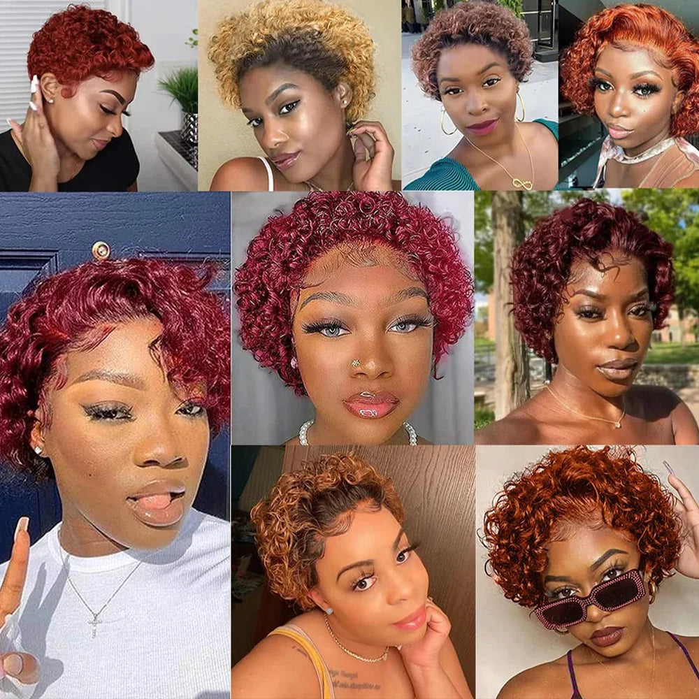 Pixie Cut Wig Colored Lace Wig Spring curl Short Bob Human Hair Wig