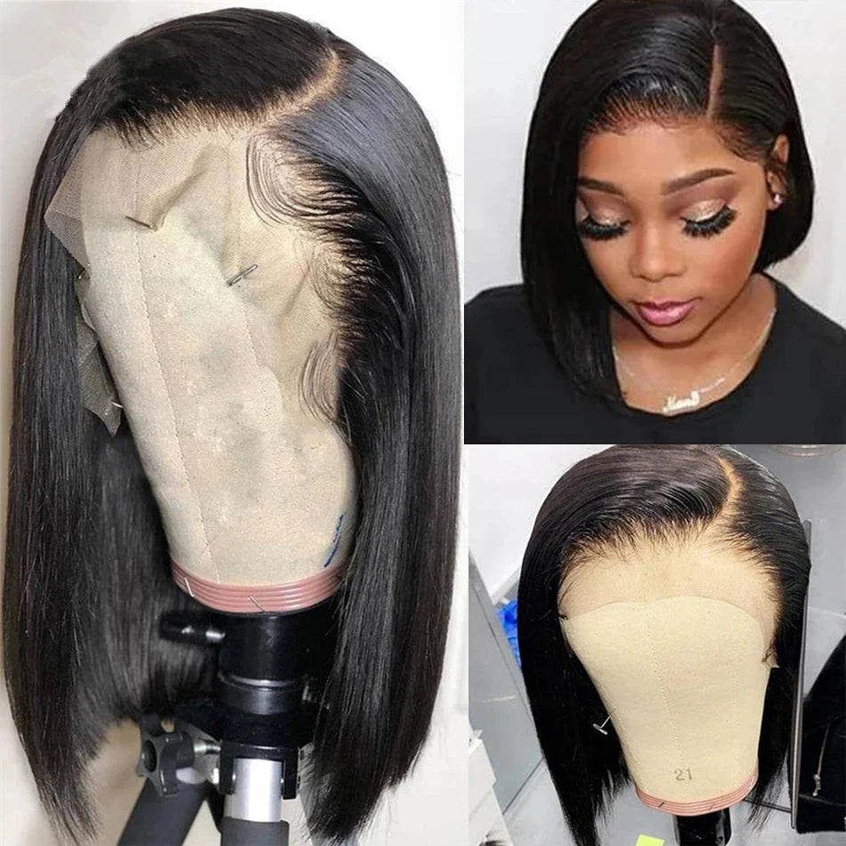 Brazilian Remy Bone Straight Short Bob Wig For Women 14 Inch