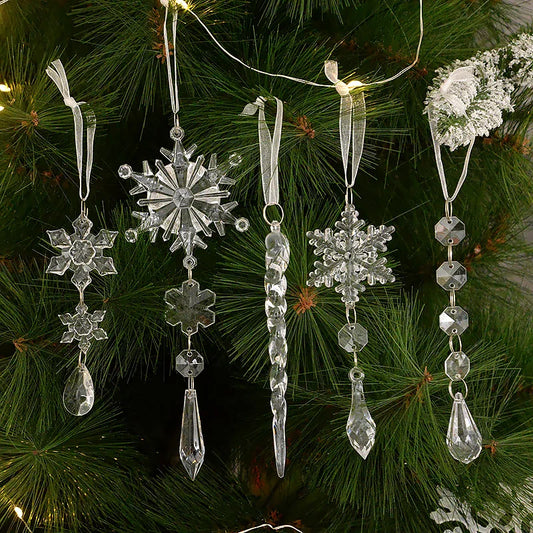 5Pcs Christmas Acrylic Snowflake Icicle Xmas Tree Hanging Ornaments Winter Party