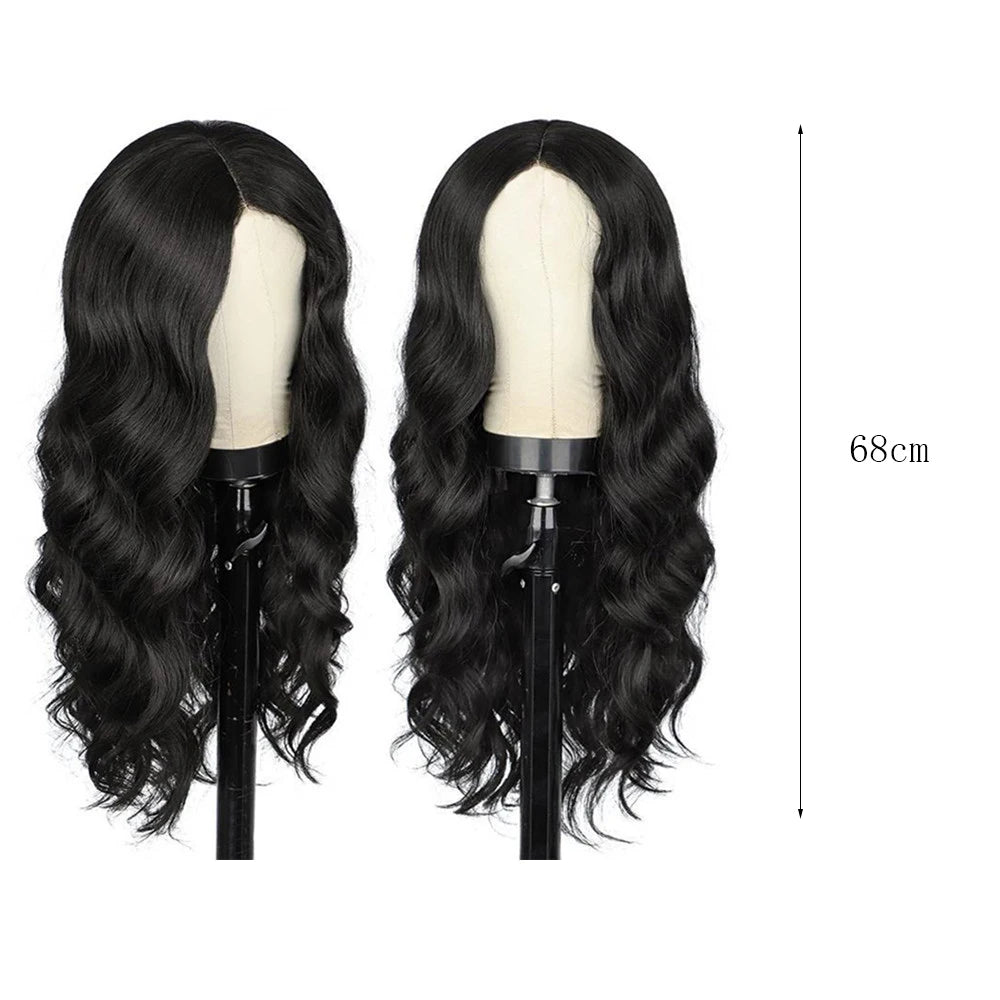 Women's long Ion Perm Wave Curly Hair Full head Wigs Synthetic black Hair Extension