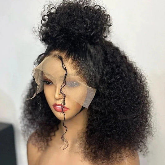 Glueless Wig Short Kinky Curly Bob Wig 12A Malaysian Lace Front Human Hair Wigs