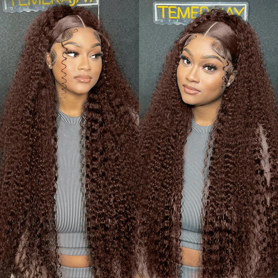 Chocolate Brown Curly Wigs 13X6 HD Human Hair Lace Frontal Wig