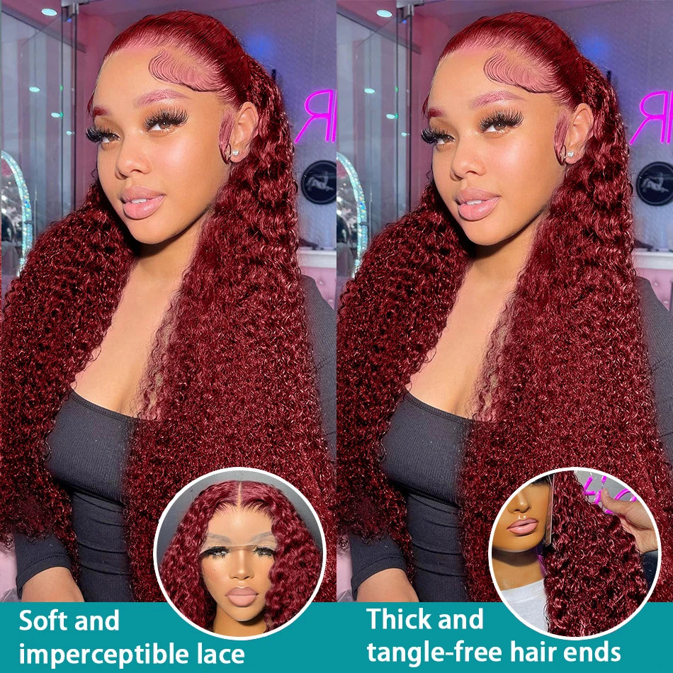 Burgundy Deep Wave 13x4 Lace Front Human Hair Wig