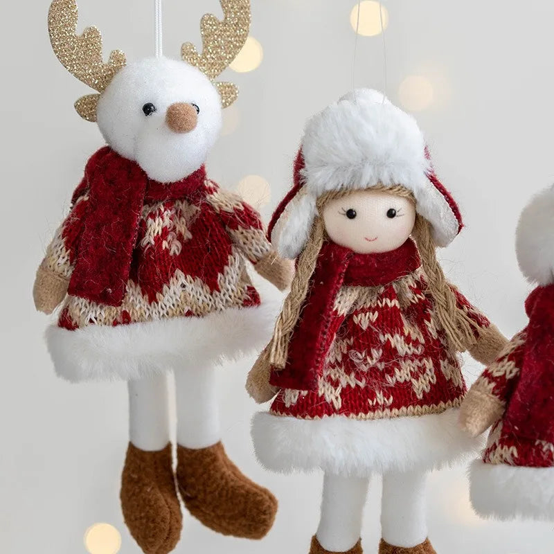 Lovely Girl Angel Santa Snowman Elk Dolls Pendant Xmas Tree Ornaments