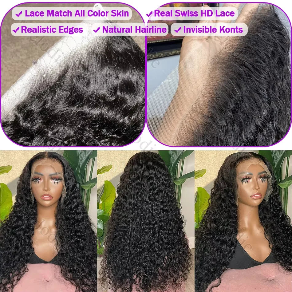 Loose Deep Wave 13X4 Lace Frontal Wig Brazilian Human Hair Transparent Water Curly Wigs