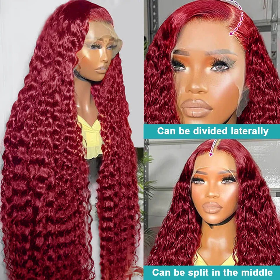 Burgundy Deep Wave 13x4 Lace Front Human Hair Wig