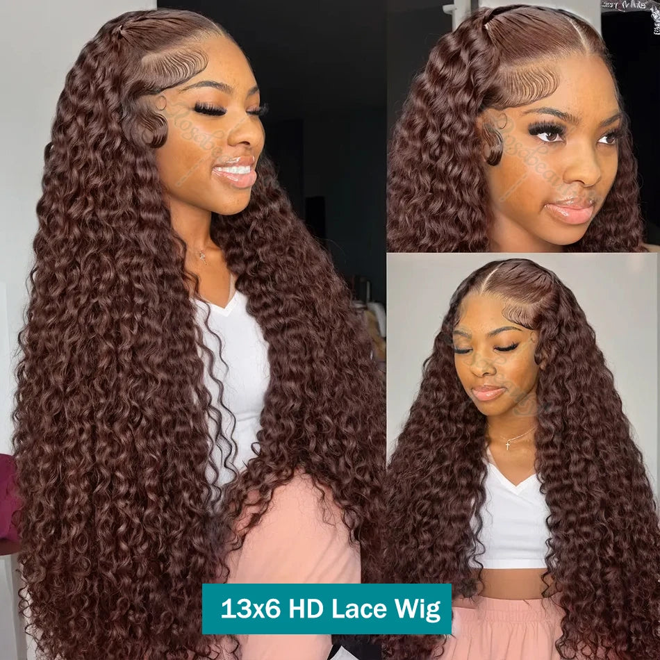 Chocolate Brown Curly Wigs 13X6 HD Human Hair Lace Frontal Wig