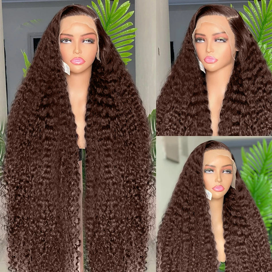 Chocolate Brown Curly Wigs 13X6 HD Human Hair Lace Frontal Wig