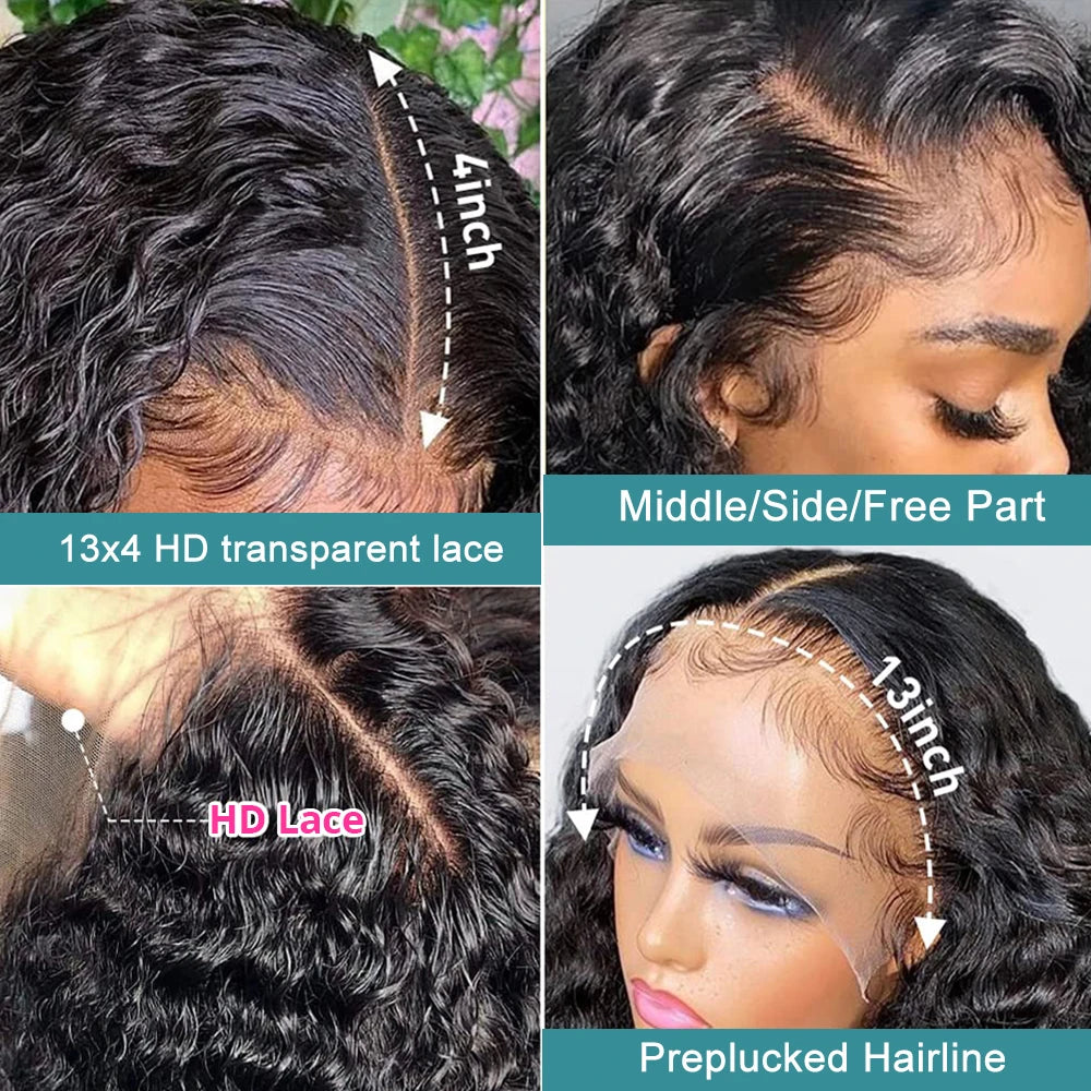 Transparent Deep Water Wave Curly Human Hair Lace Frontal Wig