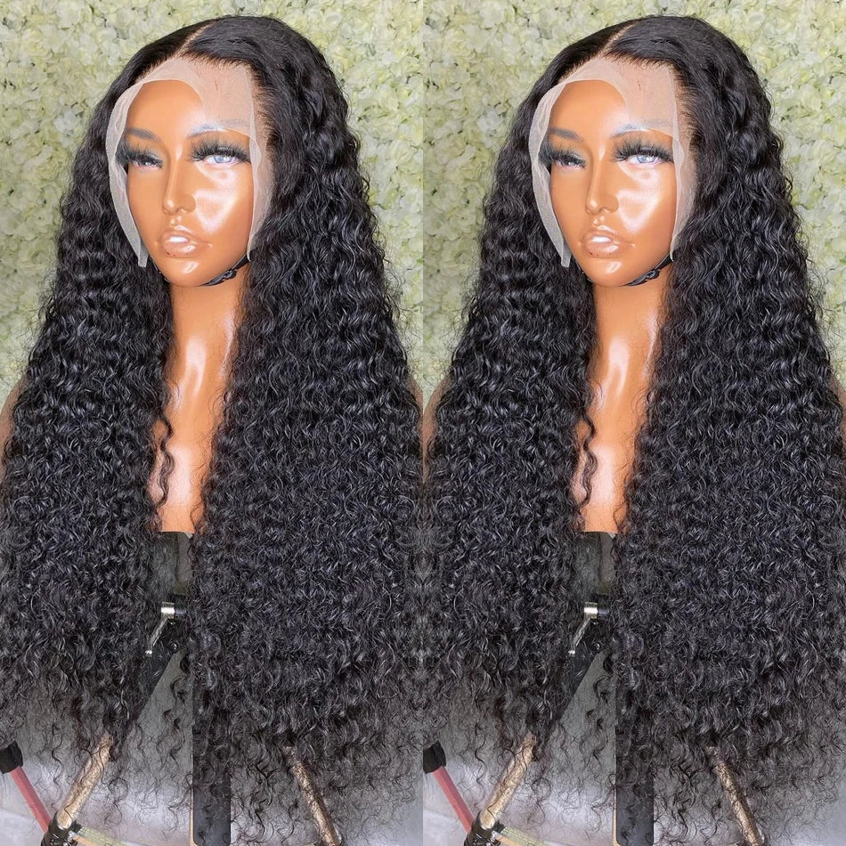 Transparent Deep Water Wave Curly Human Hair Lace Frontal Wig