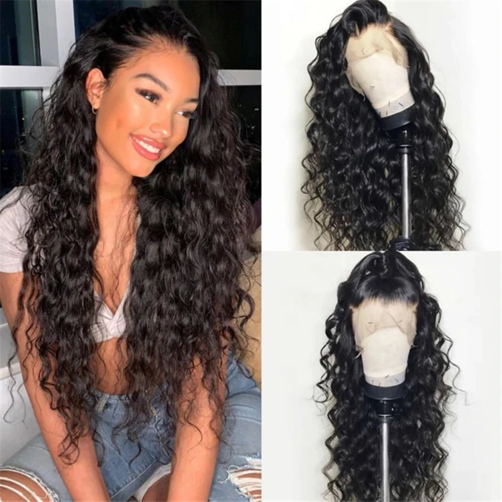 Women's long Ion Perm Wave Curly Hair Full head Wigs Synthetic black Hair Extension