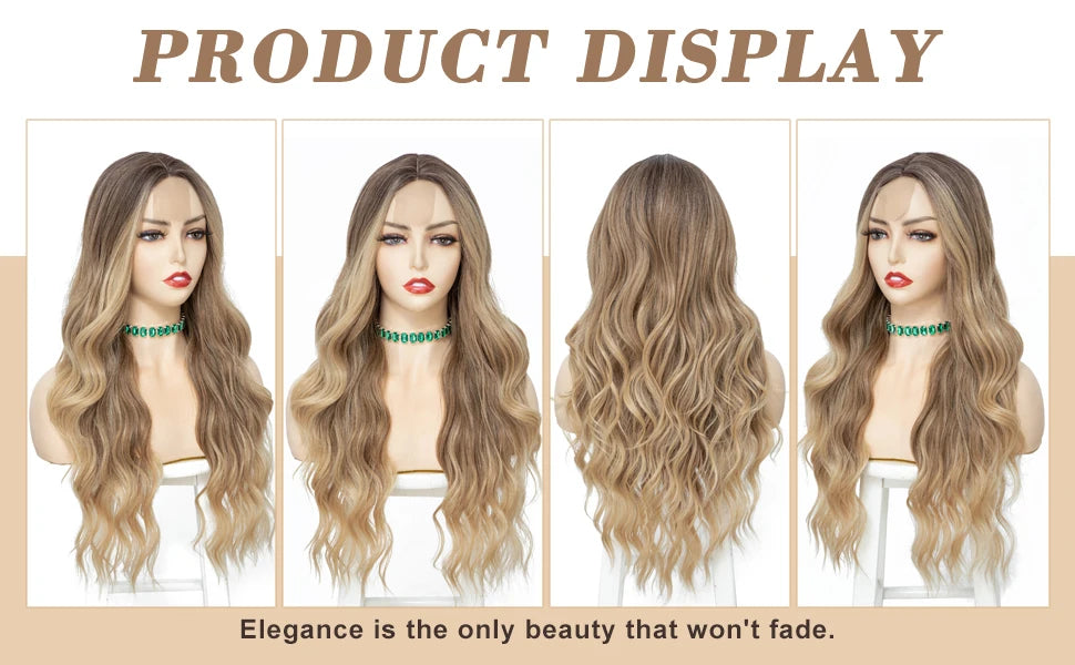 Synthetic Long Lace Ombre Blonde Wavy Wig