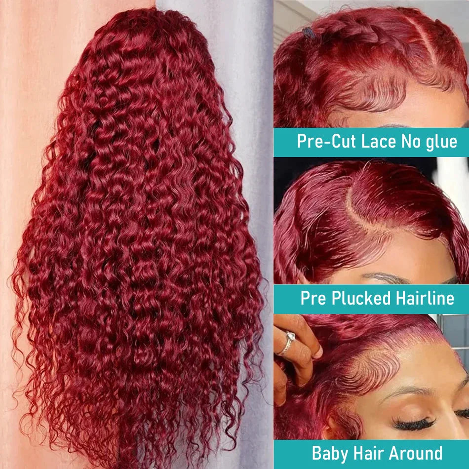 Burgundy Deep Wave 13x4 Lace Front Human Hair Wig