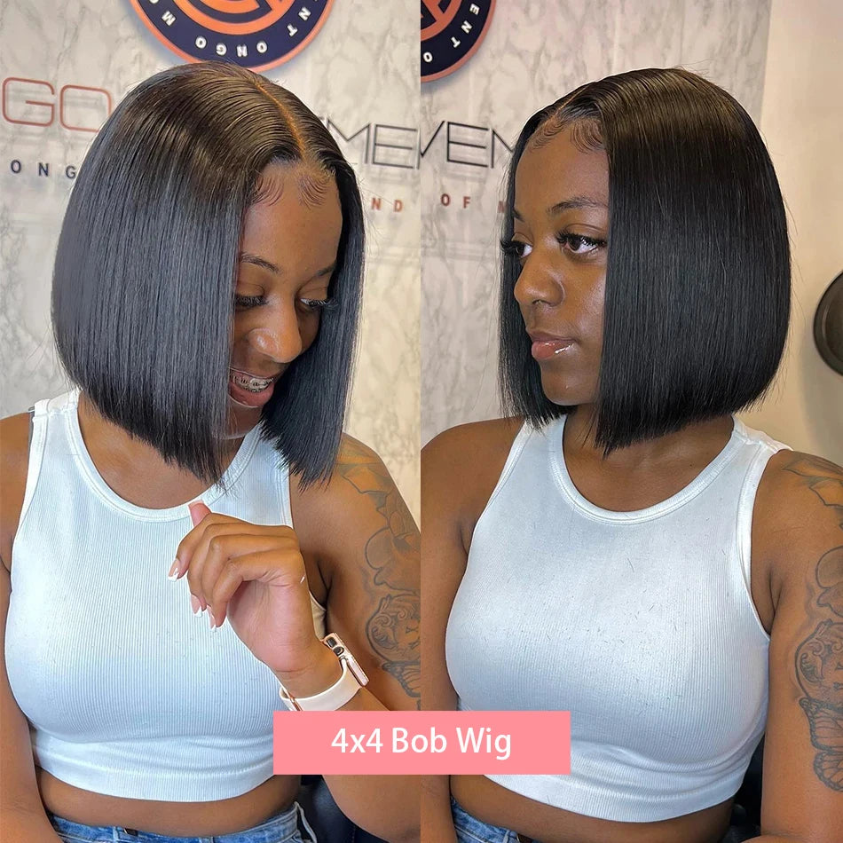 Brazilian Remy Bone Straight Short Bob Wig For Women 14 Inch