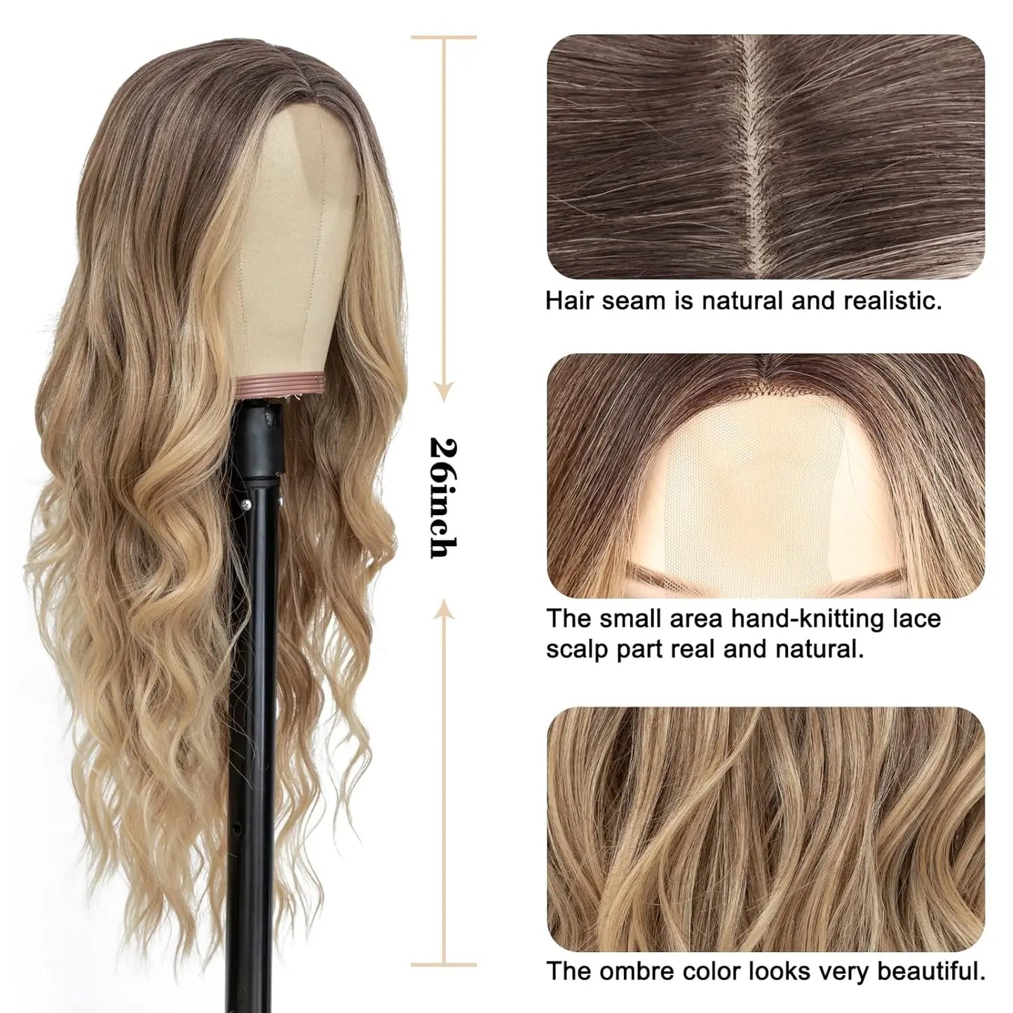 Synthetic Long Lace Ombre Blonde Wavy Wig