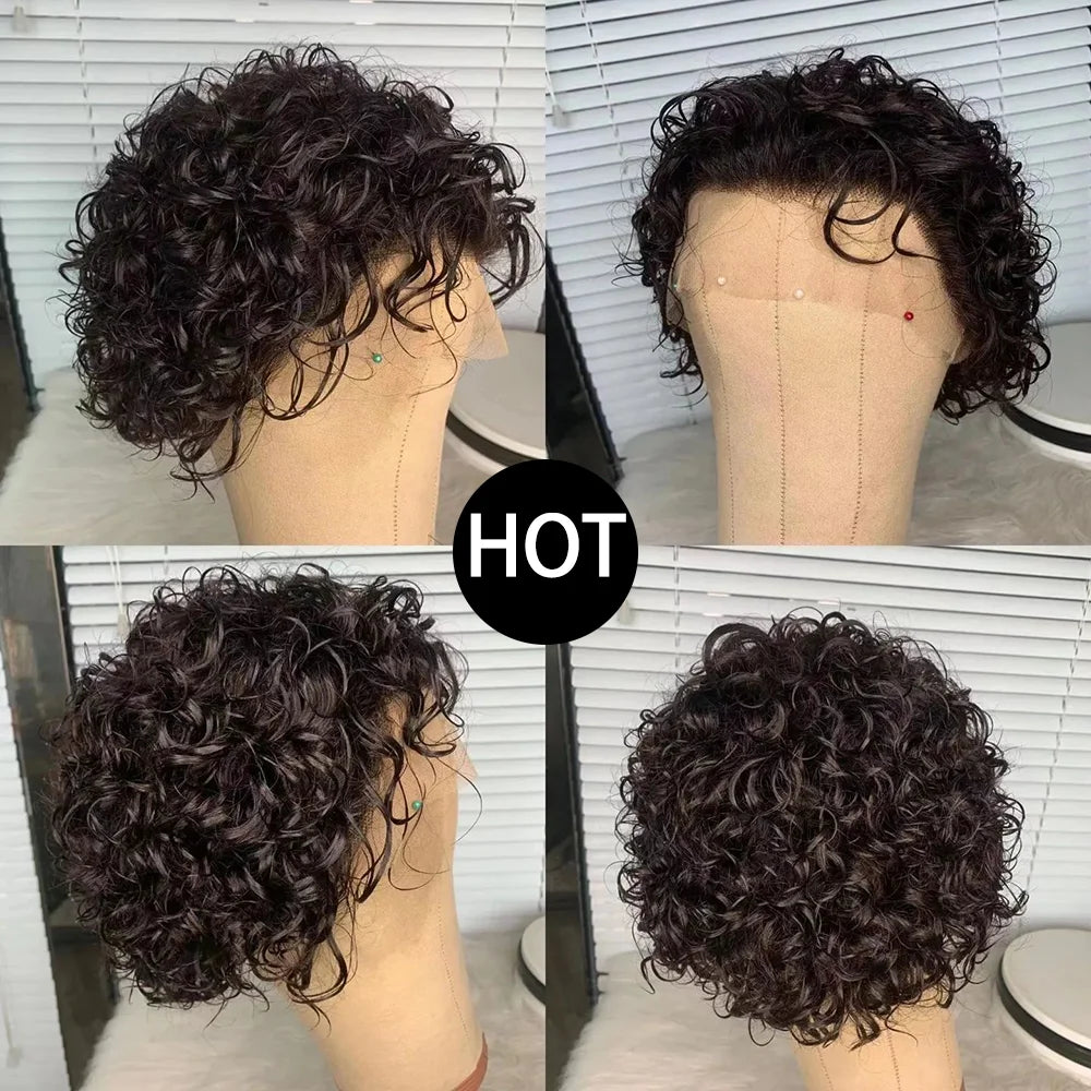 Pixie Cut Wig Colored Lace Wig Spring curl Short Bob Human Hair Wig