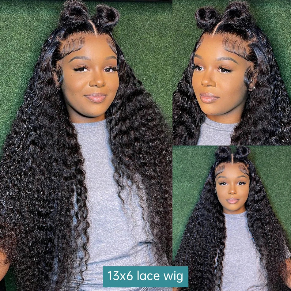 Transparent Deep Water Wave Curly Human Hair Lace Frontal Wig