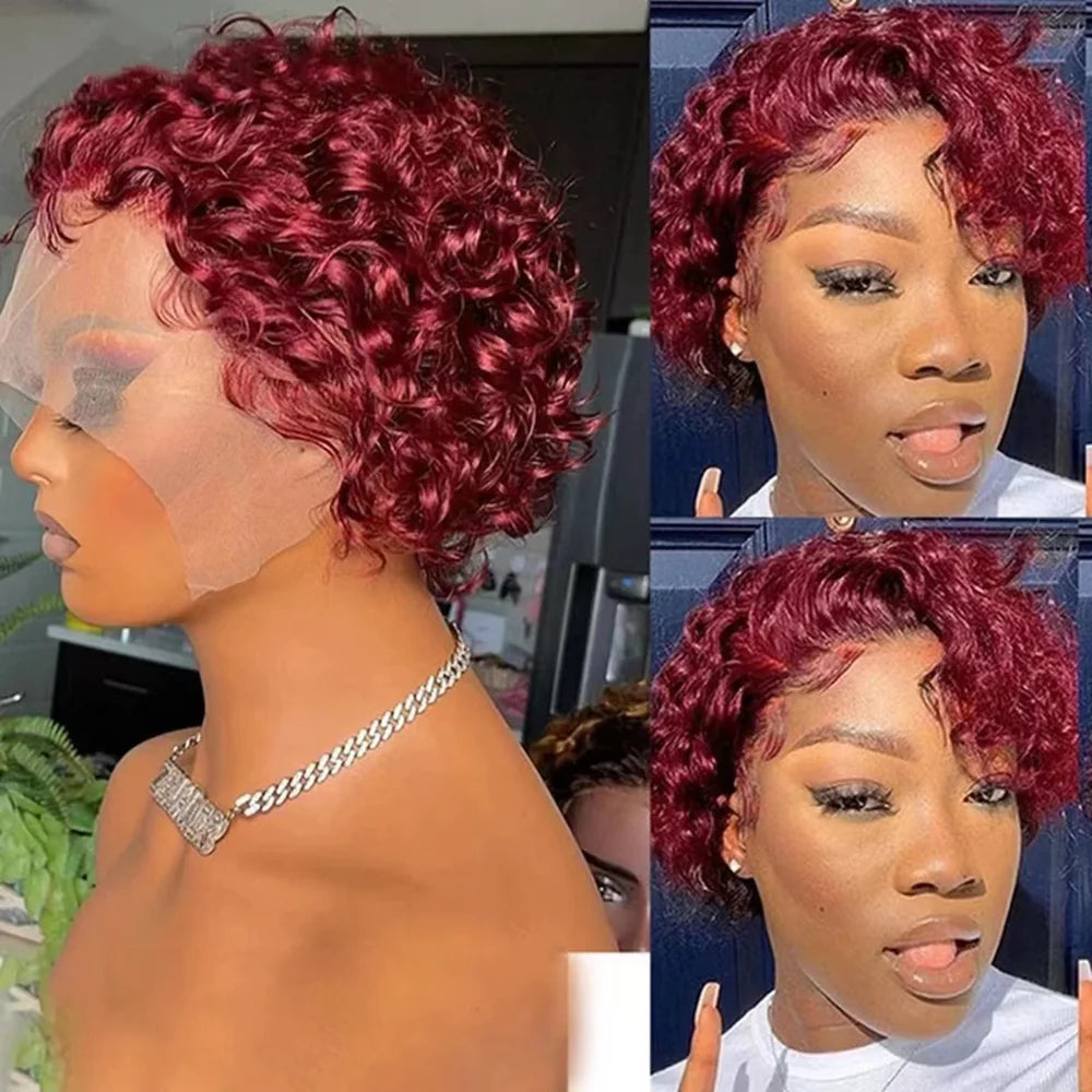 Pixie Cut Wig Colored Lace Wig Spring curl Short Bob Human Hair Wig