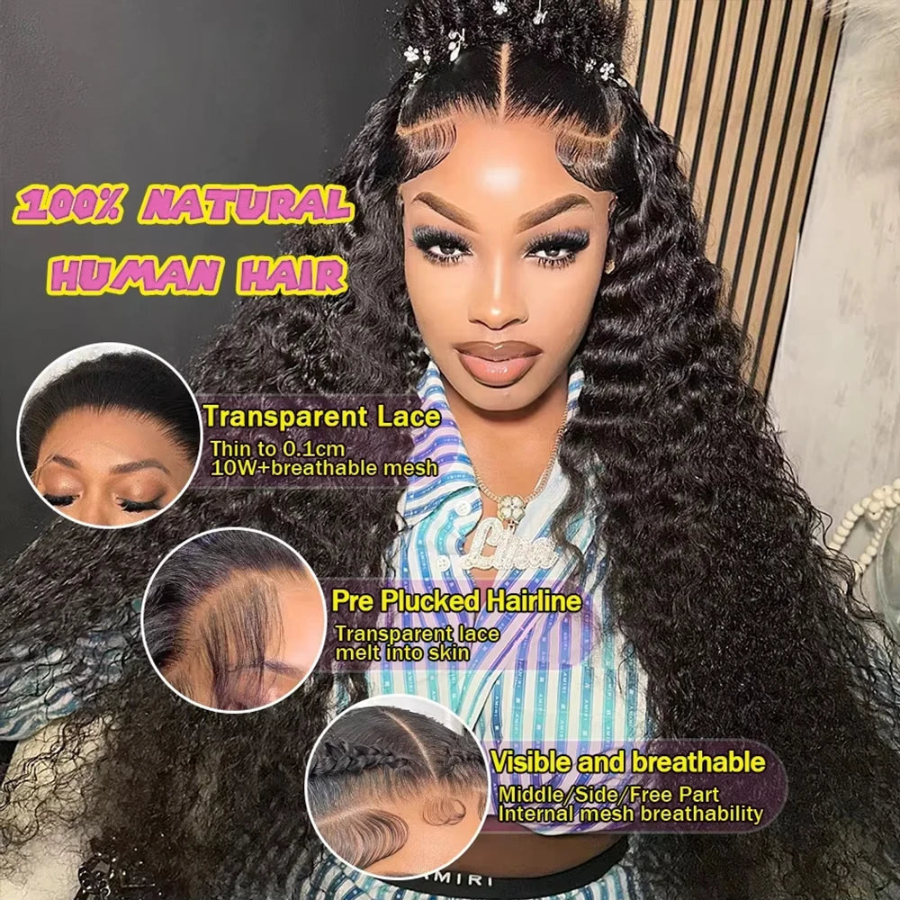 Loose Deep Wave 13X4 Lace Frontal Wig Brazilian Human Hair Transparent Water Curly Wigs