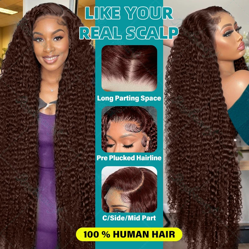 Chocolate Brown Curly Wigs 13X6 HD Human Hair Lace Frontal Wig