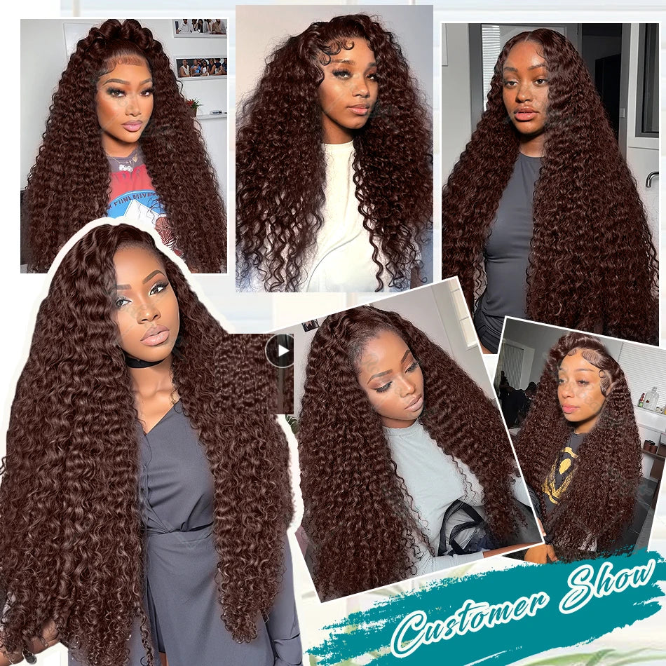 Chocolate Brown Curly Wigs 13X6 HD Human Hair Lace Frontal Wig