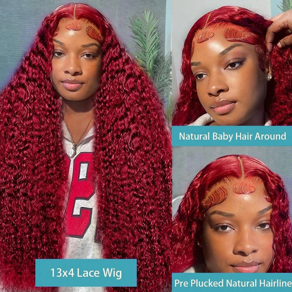 Burgundy Deep Wave 13x4 Lace Front Human Hair Wig