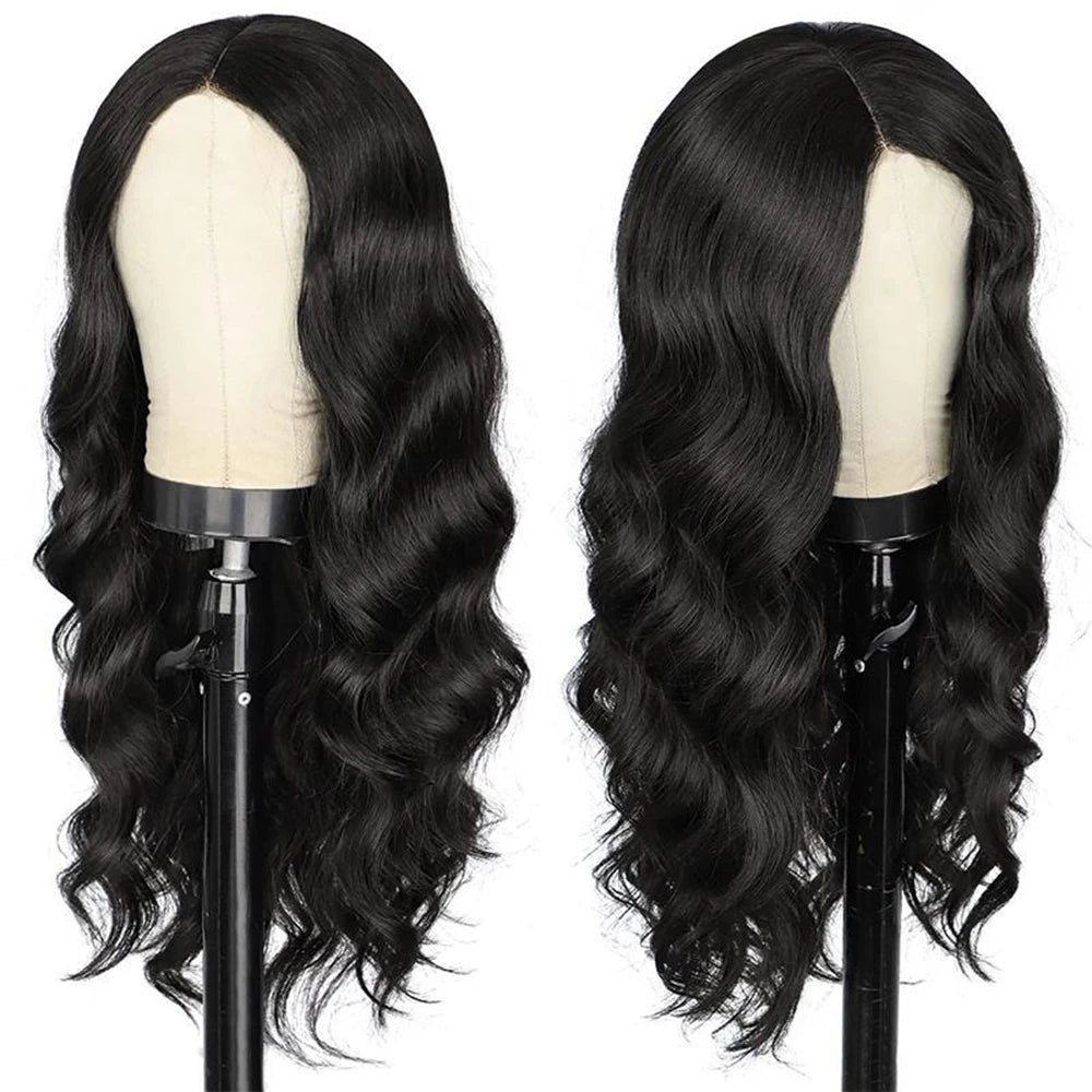 Women's long Ion Perm Wave Curly Hair Full head Wigs Synthetic black Hair Extension