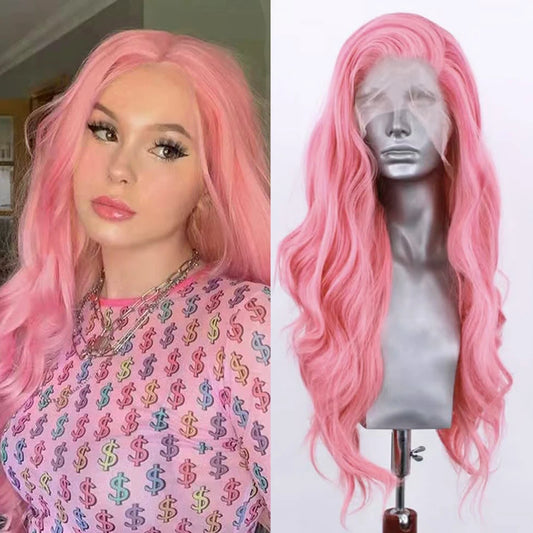 Synthetic Frontal Lace Wig Body Wave Lace Wig for Women Pink Wig