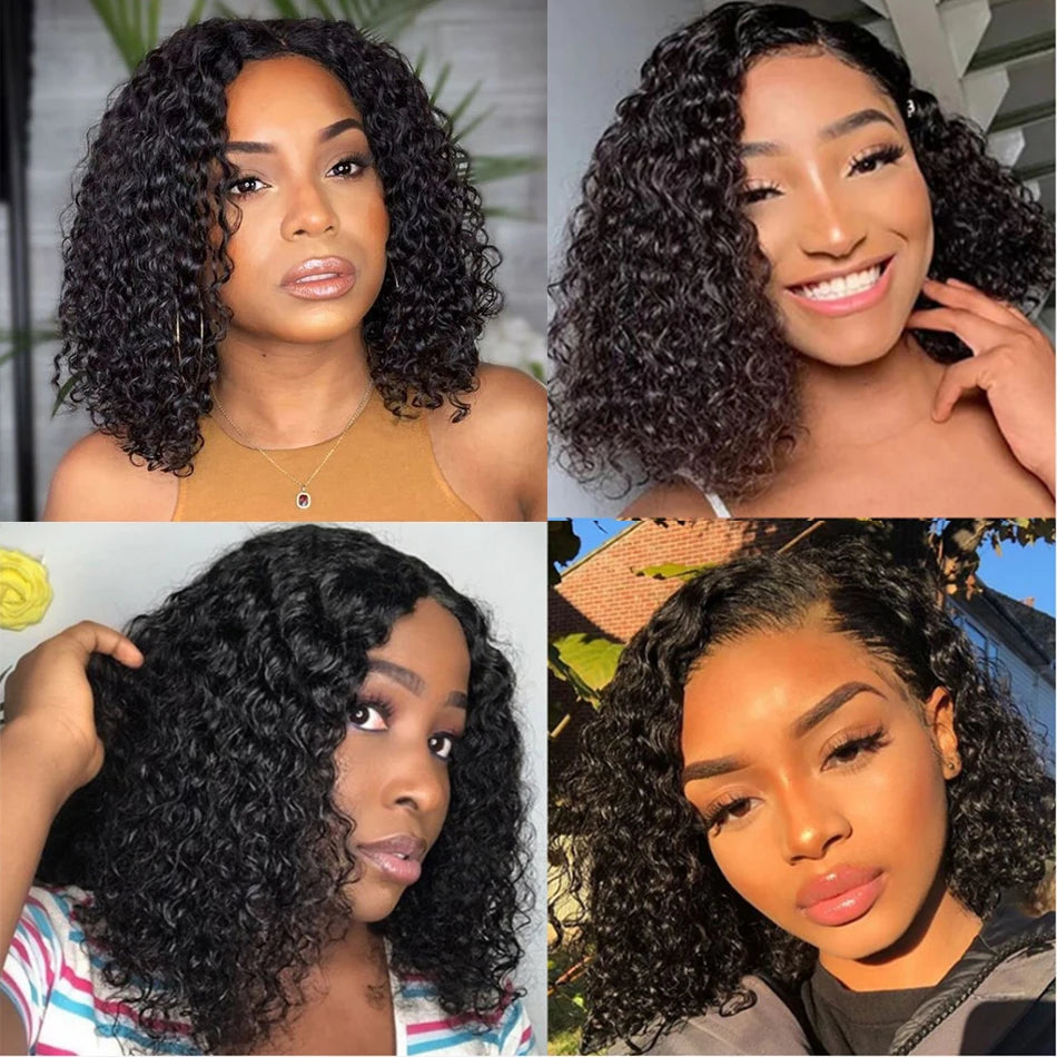 Glueless Wigs Short Bob Wigs Kiny Curly Lace Front Human Hair Wigs