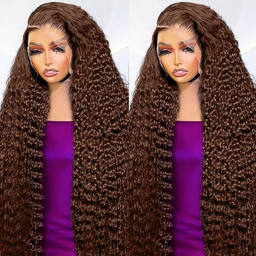 Chocolate Brown Kinky Curly Lace Front Wig Human Hair