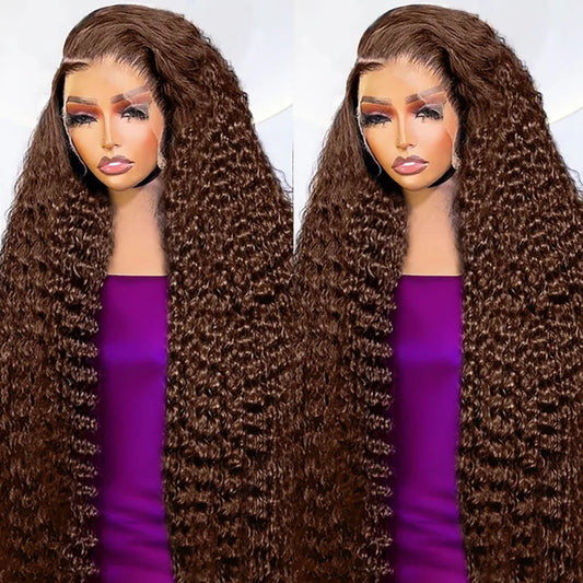 Chocolate Brown Kinky Curly Lace Front Wig Human Hair