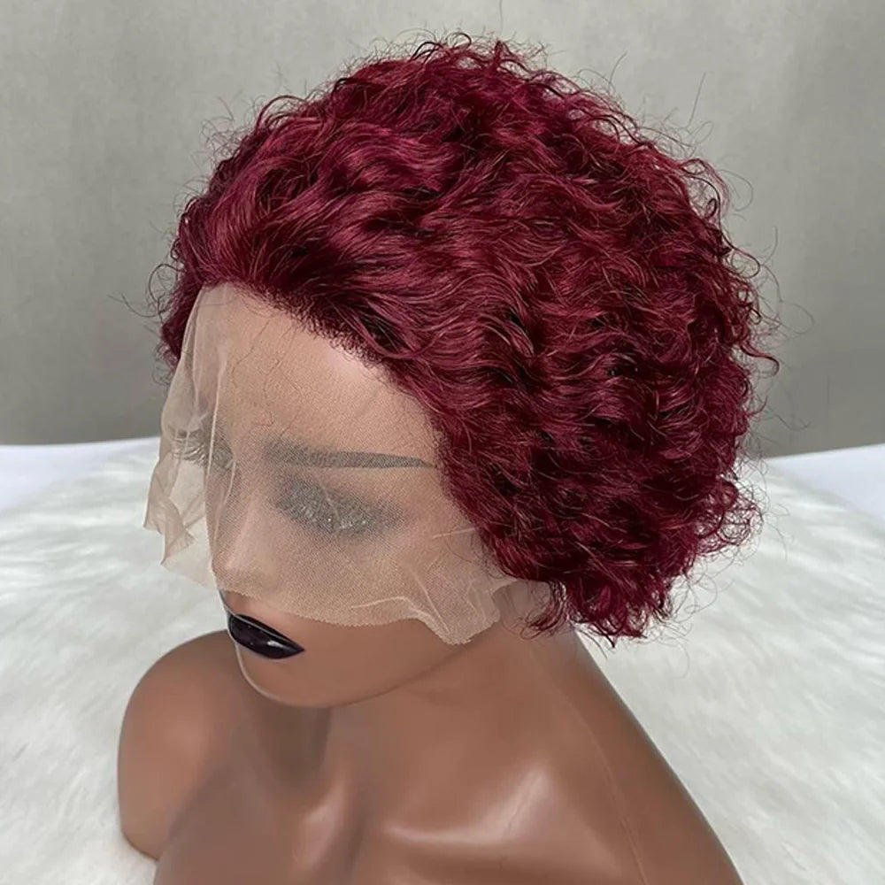 Pixie Cut Wig Colored Lace Wig Spring curl Short Bob Human Hair Wig