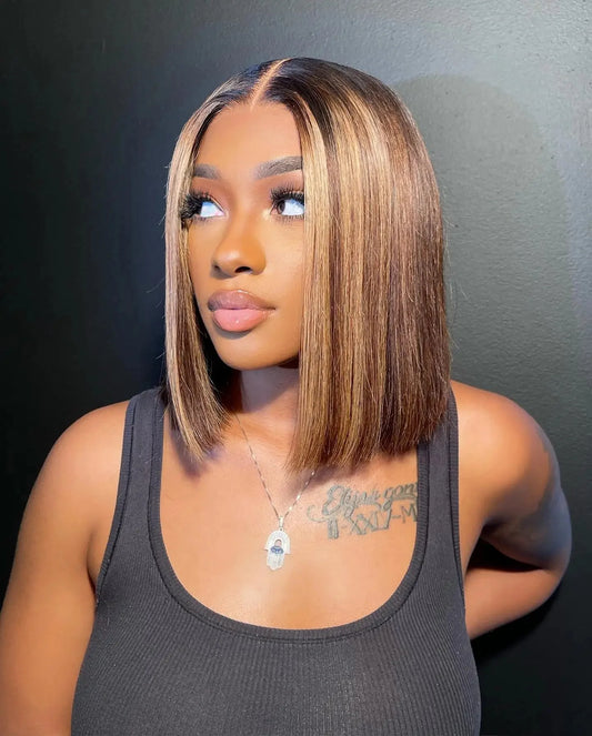 Bob Wig 13x4 Straight Remy Hair Ombre 4/27 Highlight Wigs