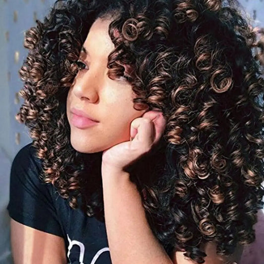 African Women Short Kinky Curly Wigs with Bangs