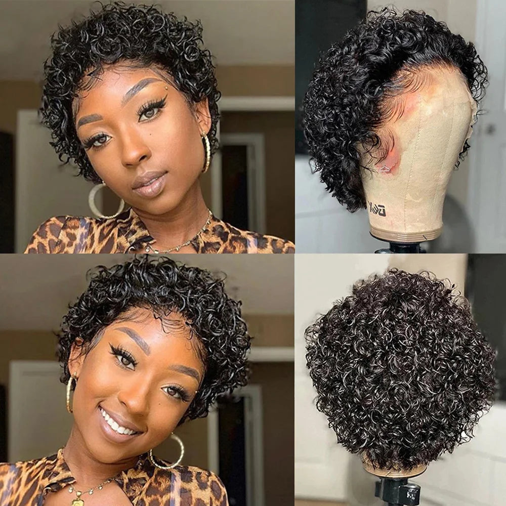 Pixie Cut Wig Colored Lace Wig Spring curl Short Bob Human Hair Wig