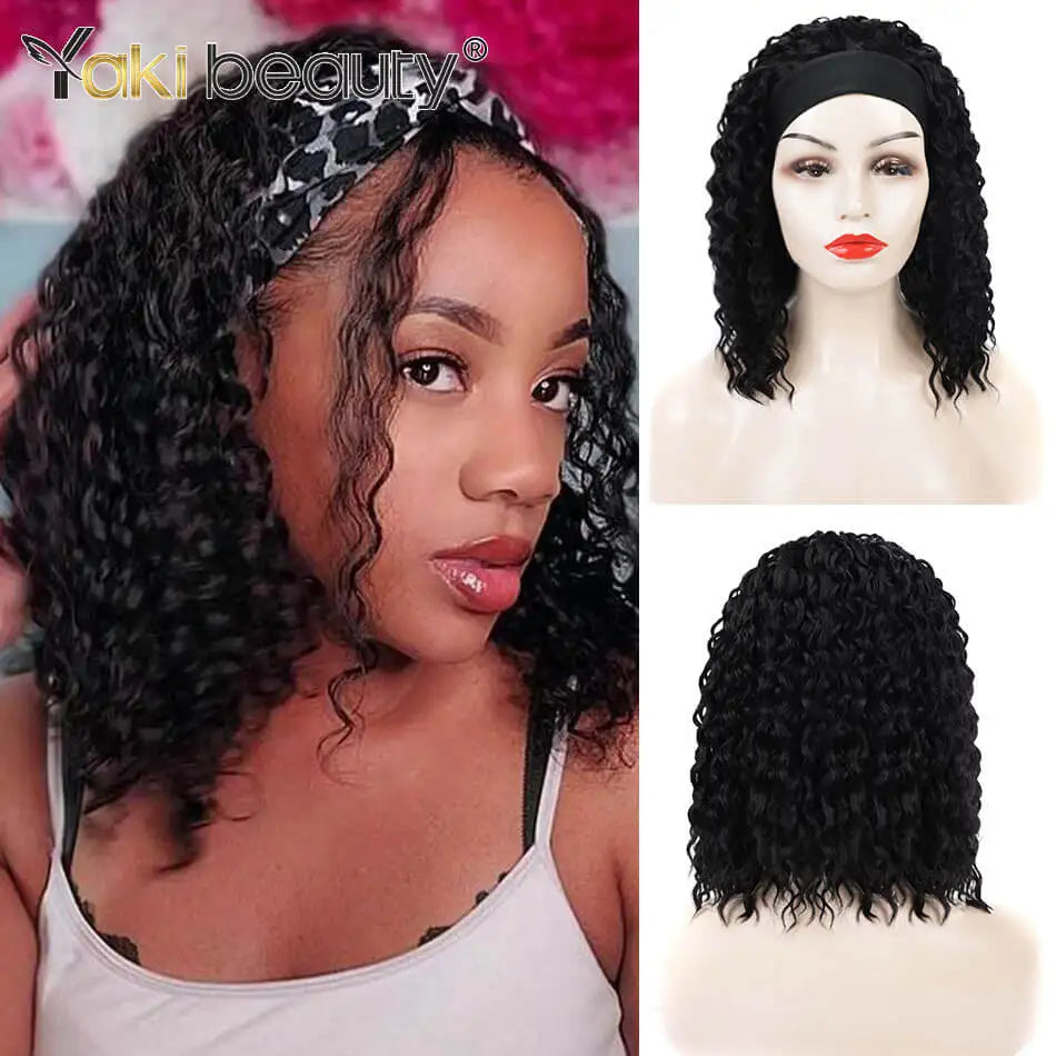 Long Kinky Curly Headband Wigs 28Inch Synthetic Ice Headband Wig